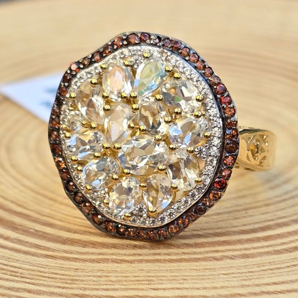 Malagasy Moonstone ✦ Multi Sapphire Cluster Ring ✦ 18K Vermeil Sterling Silver 9 - Picture 5 of 14